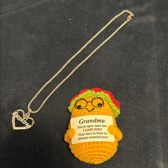 Jewelry - Crocheted Taco Grandma Keychain with Grandma Silver Heart Necklace NWOT